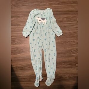 Carter's Blue Fleece Footed One Piece with Cow and Stars print size 5T
